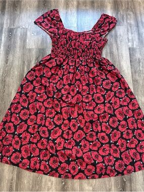 Kate Spade Poppy Floral Toss Square-neck Midi Dress A-Line Medium